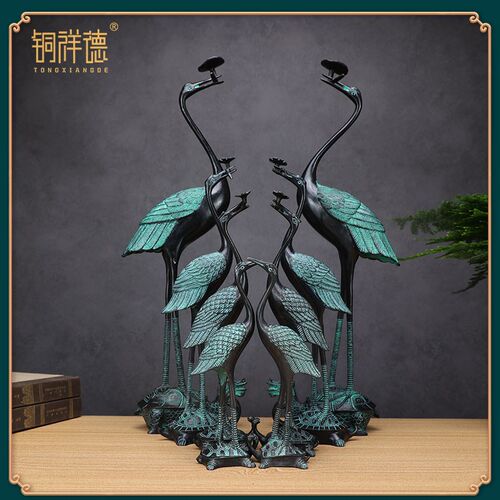 铜鹤仙鹤灵芝鹤龟鹤延年青铜器整体仿古桌面摆件工艺品礼品玄关