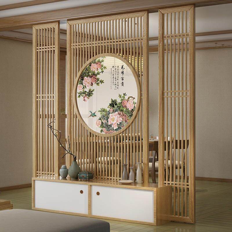 入户现代简约新中式实木屏风隔断客厅玄关柜酒店大厅简易格栅屏风