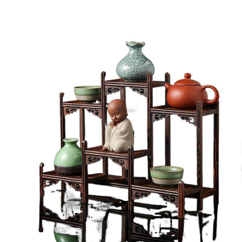 *鸡翅木博古架小型实木摆件紫砂茶壶茶杯茶具架宝阁展示置物批直