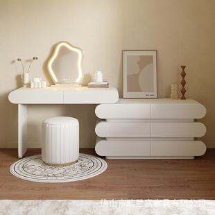 世纪大师轻奢奶油风全实木白色梳妆台斗柜一体意式极简卧室化妆桌