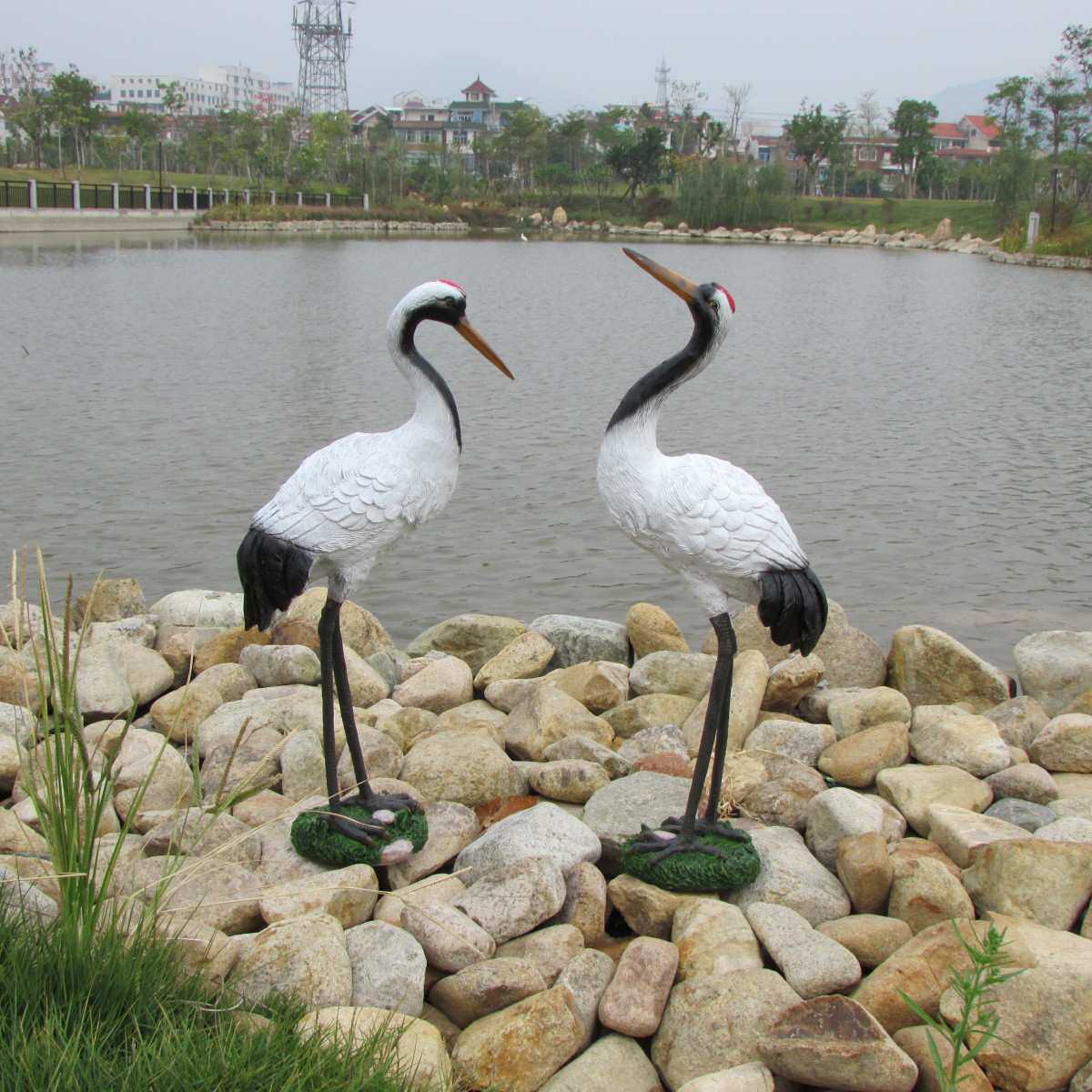 馨雅轩仿真仙鹤摆件 家居饰品别墅水池装饰品 环保树脂工艺品