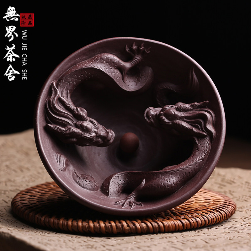 宜兴原矿紫砂主人杯茶杯双龙戏珠品茗杯名家刘凤俊纯手工功夫茶具