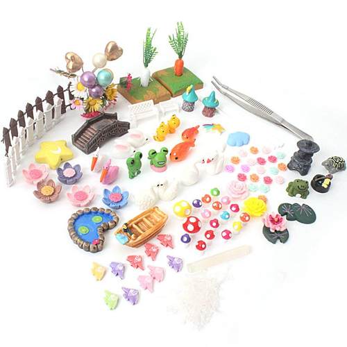 荷塘月色118件苔藓微景观摆件星星月亮荷花青蛙天鹅多肉配件套装