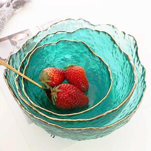 沙拉碗金边锤目纹家用水果碗蔬菜中大号玻璃制品茶洗碗北欧风格