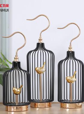 中式现代简约鸟笼家居摆件高级感创意复古客厅书房金属装饰工艺品