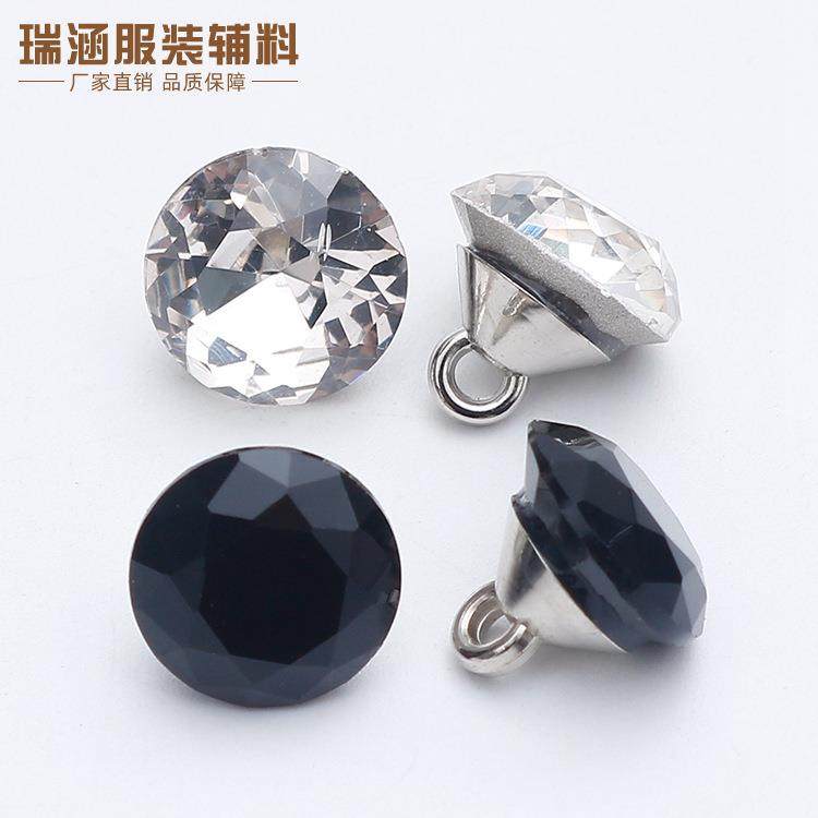 圆形玻璃水晶宝石花托底钻扣 透明色羊毛绒衬衫手缝饰品装饰扣子