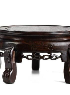 大号实木圆形底座 高脚工艺品奇石玉器底座 黑酸枝 雕花工艺包邮