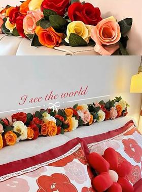 结婚红色喜庆新房床头装饰仿真玫瑰花藤 长条藤蔓婚房摆花布置