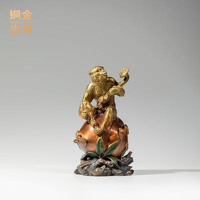 铜金岁月如意猴子铜摆件生肖猴寿桃如意猴铜器工艺品客厅桌面装饰