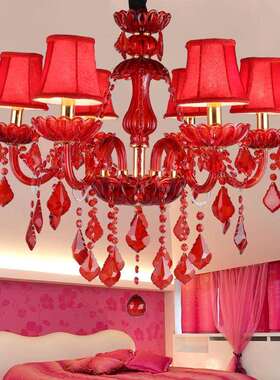 欧式吊灯红色彩色水晶灯客厅喜庆婚房卧室灯ktv漫咖啡吊灯酒店灯