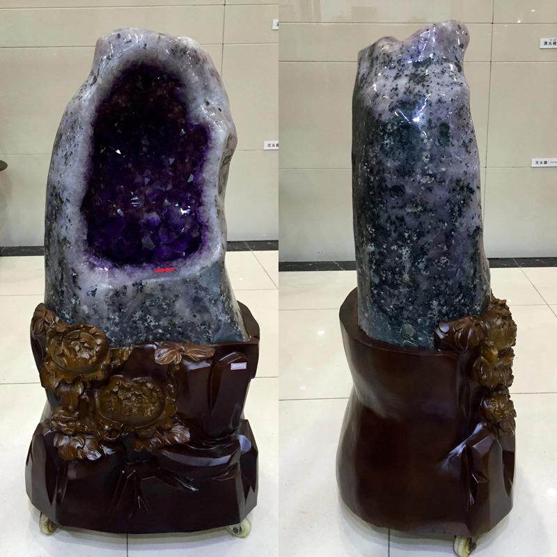 巴西紫晶洞钱袋子 紫水晶洞 消磁聚宝盆外皮抛光打磨 原石无水泥