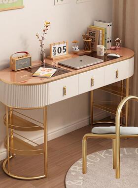 轻奢书桌简约现代卧室灰色白色笔记本写字台北欧小户型玻璃电脑桌