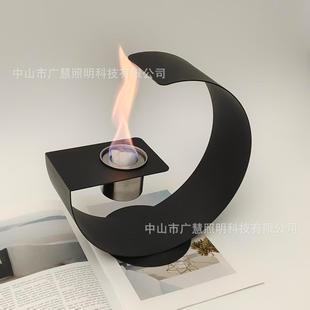 亚马逊新款圆缺桌面酒精壁炉室内取暖火炉户外便携式燃烧