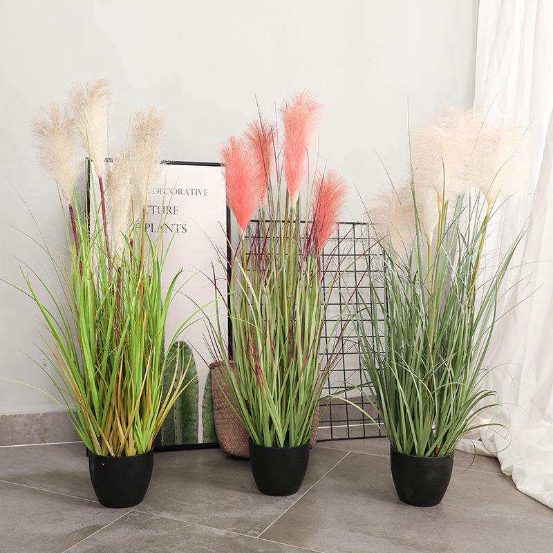 现货商场橱窗道具装饰仿真假花 北欧家居仿真90cm5头芦苇盆景