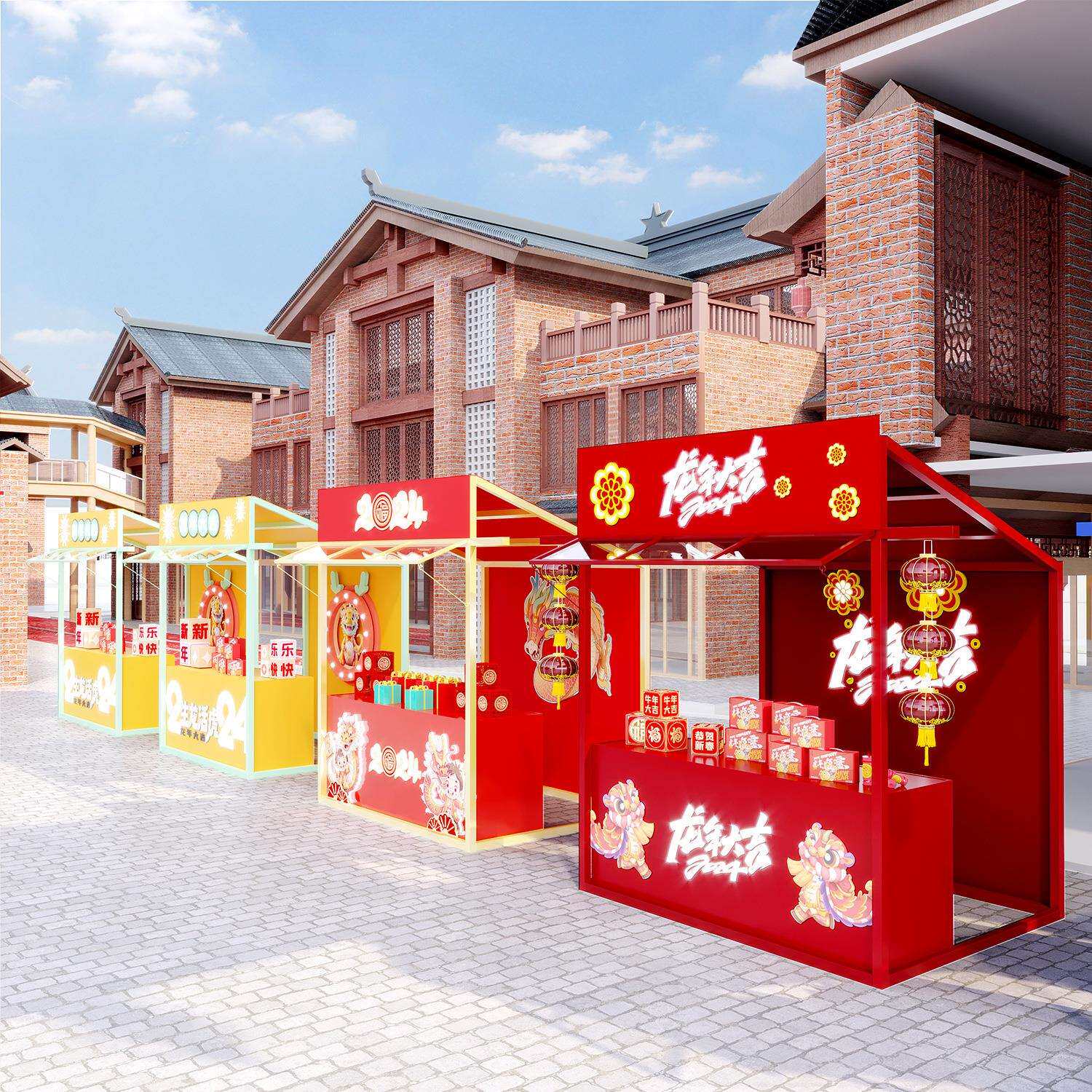 新春早市美食街小吃摊位架户外景区可移动摆摊架集市大型活动铁架