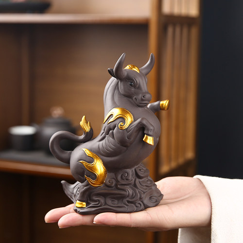 招财生肖牛玄关客厅办公室酒柜家居装饰摆件茶室茶桌紫砂茶宠可养