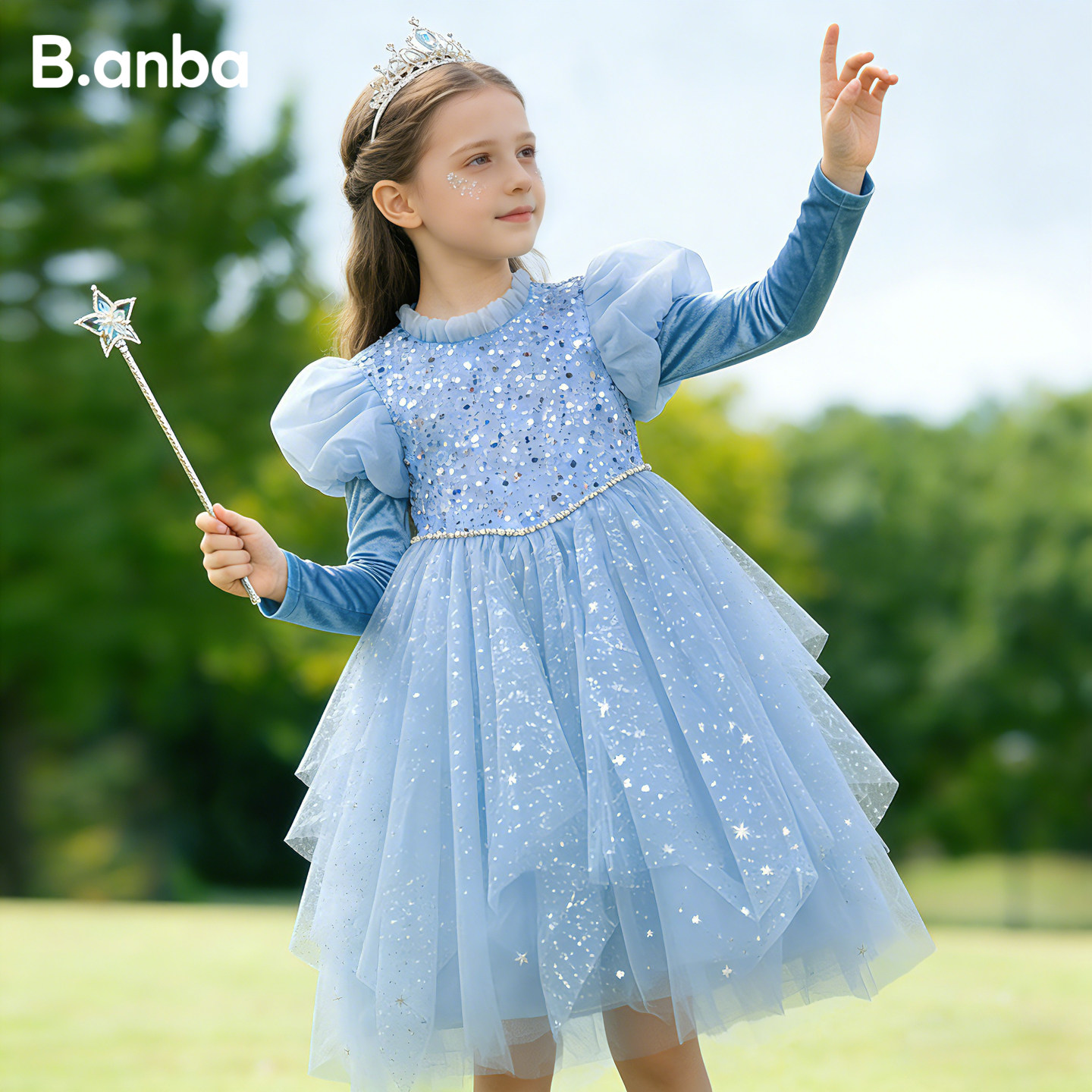 半芭女童连衣裙2026春季新款丝绒礼服生日超仙网纱小女孩公主裙子