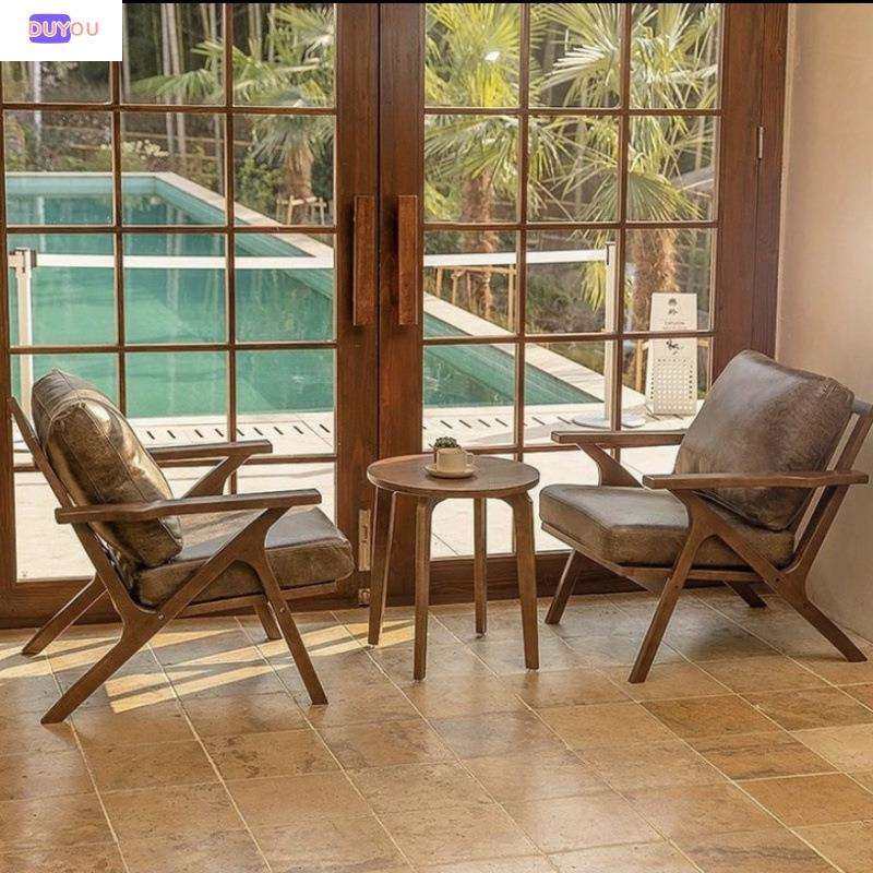 咖啡厅洽谈复古休闲桌椅组合卡座沙发酒吧清吧奶茶店实木单人沙发