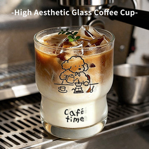 可爱卡通小狗玻璃水杯咖啡杯啤酒杯果汁杯冰美式耐高温食品级家用