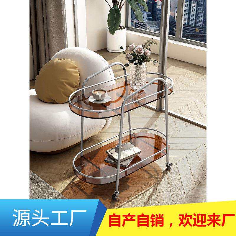 北欧轻奢小推车可移动田园玻璃小茶几沙发边几创意带轮客厅置物架