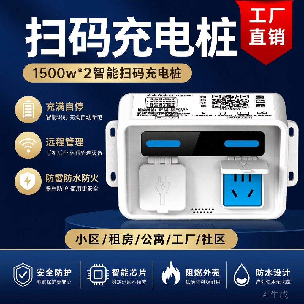 二轮电动车扫码充电插座智能小区出租房屋家用电瓶车收付费充电桩