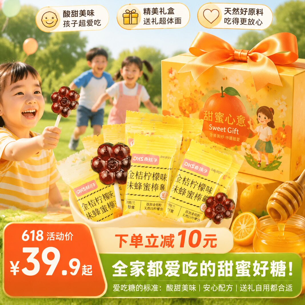 618立减乖孩子金桔柠檬蜂蜜棒棒糖孩子出游常备送礼糖果送礼