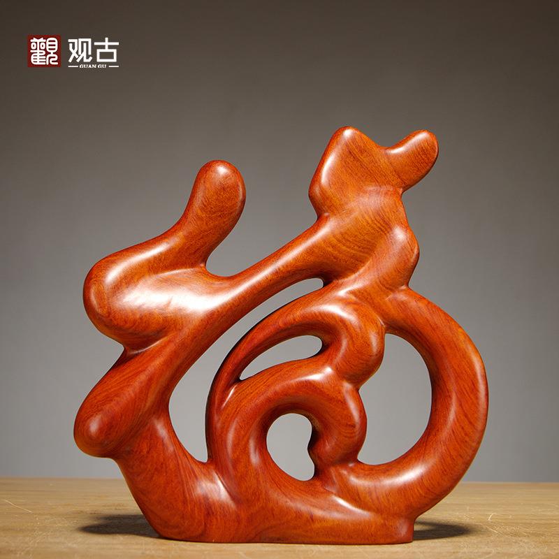 花梨木雕福字摆件中式客厅电视柜台实木家居装饰品创意简约工艺品