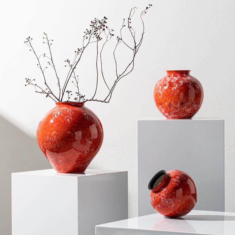 艺贝子侘寂风窑变雪红霁红釉陶瓷花瓶插花器客厅样板间软装饰品,橡塑材料及制品,工业陶瓷,淘宝优惠券,粉丝福利购,淘宝优惠卷