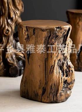 户外庭院阳台原木树桩桌椅树脂仿根雕木桩凳子圆木墩凳底座圆木凳