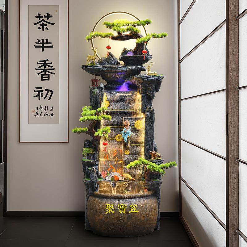 中式假山风水轮鱼缸循环流水生财办公室客厅公司加湿器水景观摆件