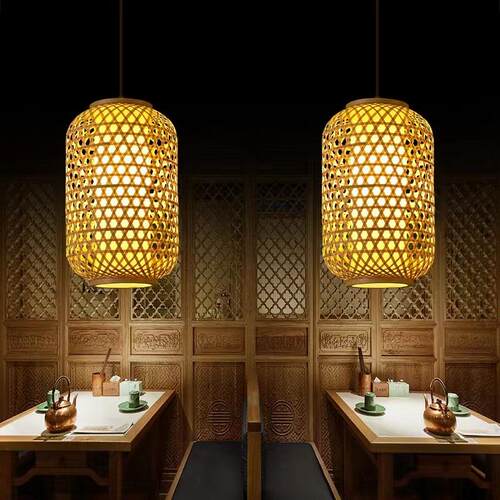 东南亚竹编吊灯竹编灯罩创意茶楼餐厅火锅店农家乐竹编灯笼