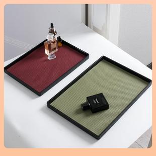 ▹Bamboo weave手工托盘酒红色皮革长方形盘草绿家用水