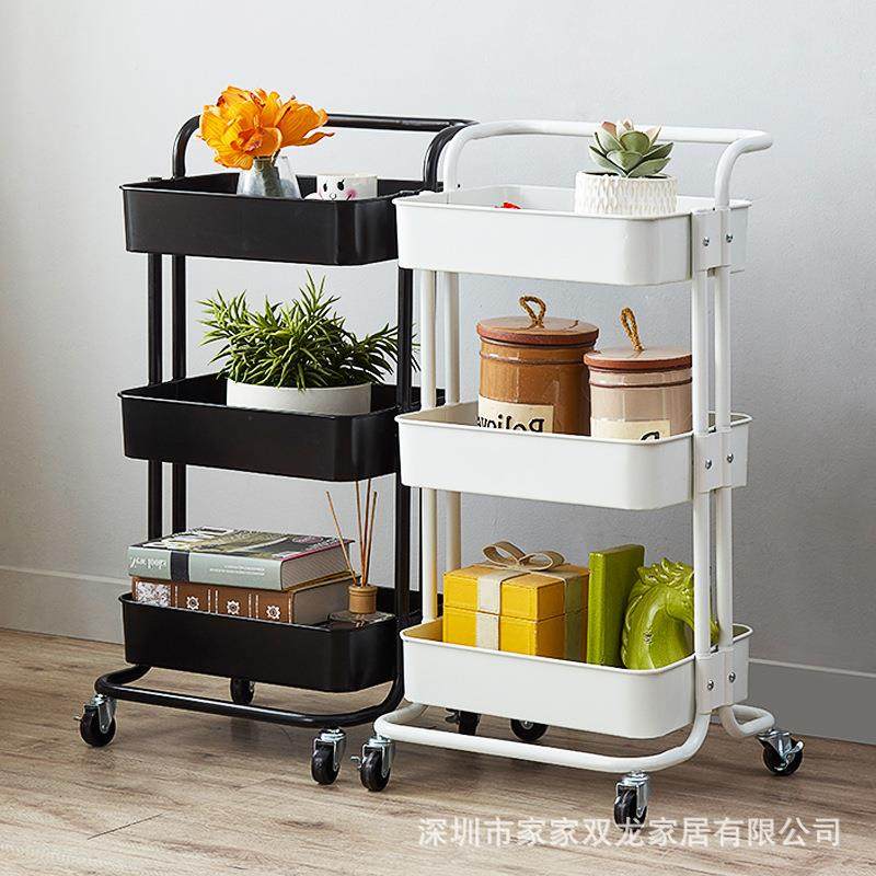 工厂供货厨房金属多层小推车移动客厅收纳架子美容院化妆车置物架