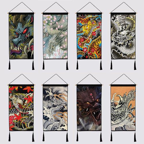 龙头纹身挂布刺青店挂毯细毛面料45*80cm客厅店背景布墙壁装饰布