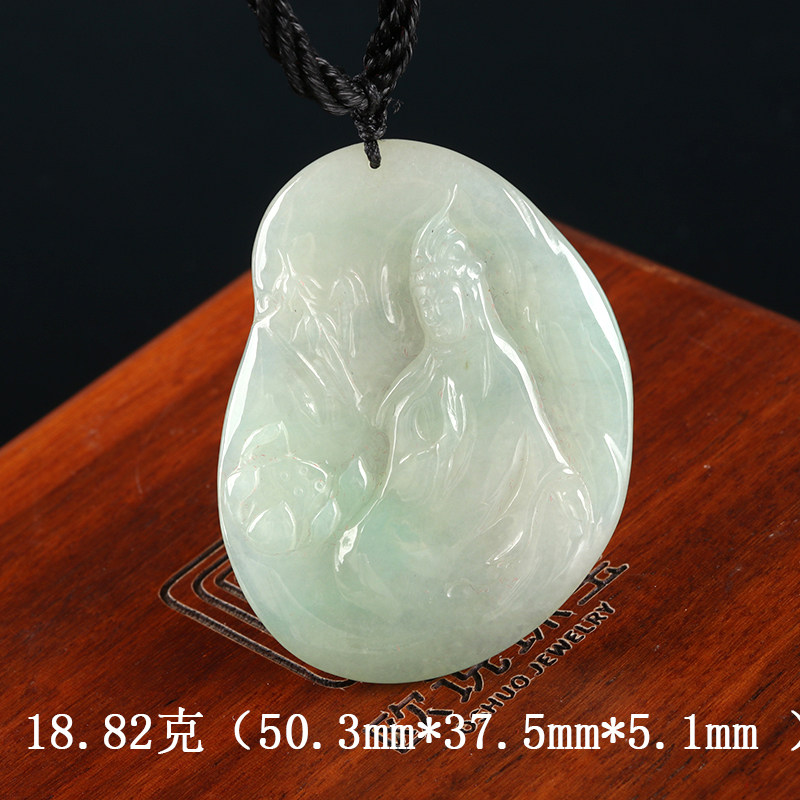 欧说珠宝冰糯阳绿翡翠观音项链