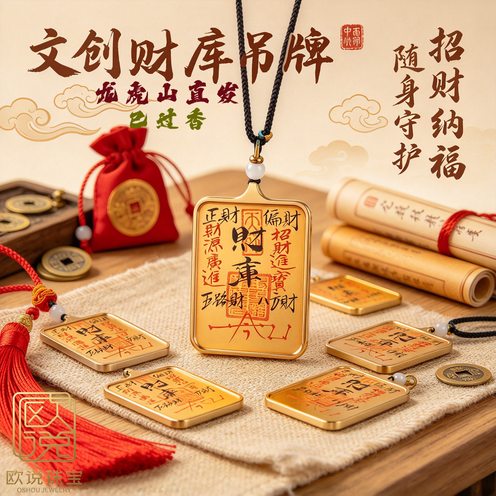 龙虎山直发钛钢财库招财吊牌挂件