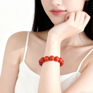 欧说珠宝凉山保山纯天然正品柿子红火焰纹南红玛瑙手串男女款