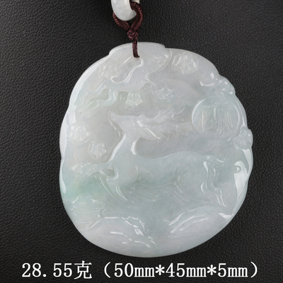 欧说珠宝翡翠冰糯飘绿鹿项链