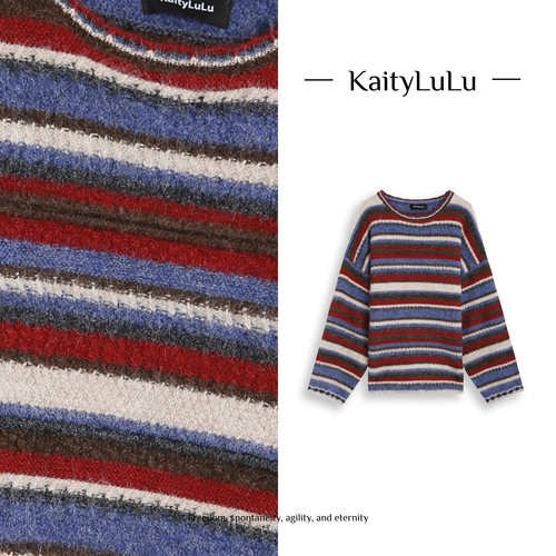 KaityLuLu【穿搭主旋律】 圆领针织条纹针织毛衣KL1220W142