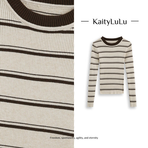 KaityLuLu【冬雪诗篇】 圆领条纹撞色针织上衣 KL1220S023