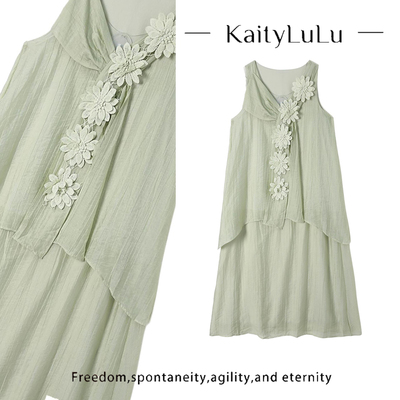 KaityLuLu【小城花海】百搭气质立体花无袖连衣裙KT528L021
