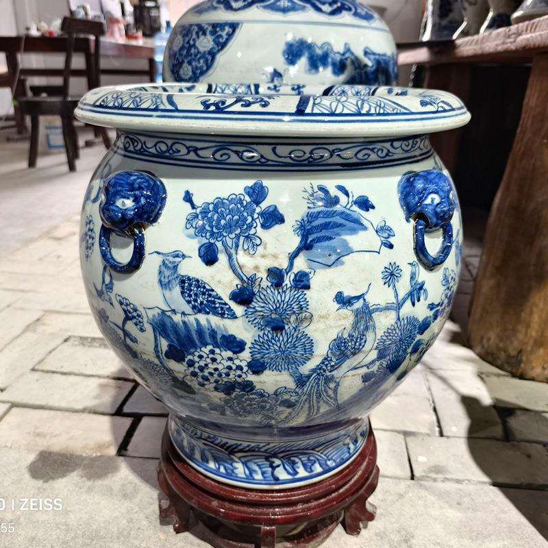 仿古缸养荷花睡莲盆缸景德镇陶瓷鱼缸大号老式青花缸工艺品
