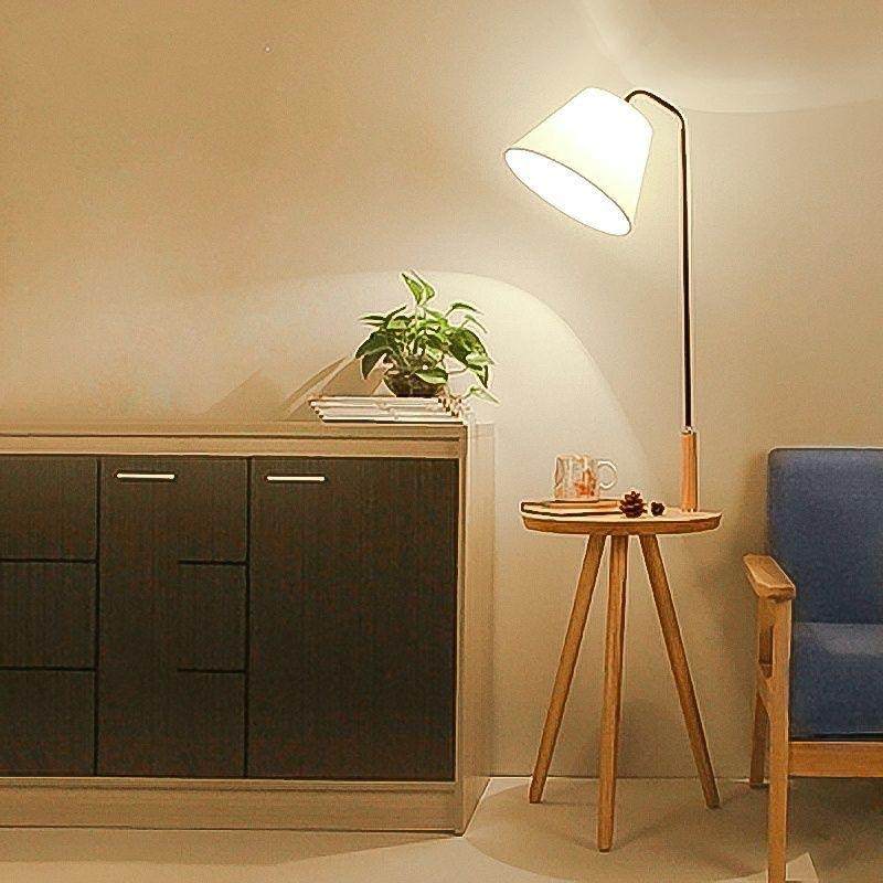 现代简约落地灯客厅书房原木创意茶几床头实木置物架一体立式台灯