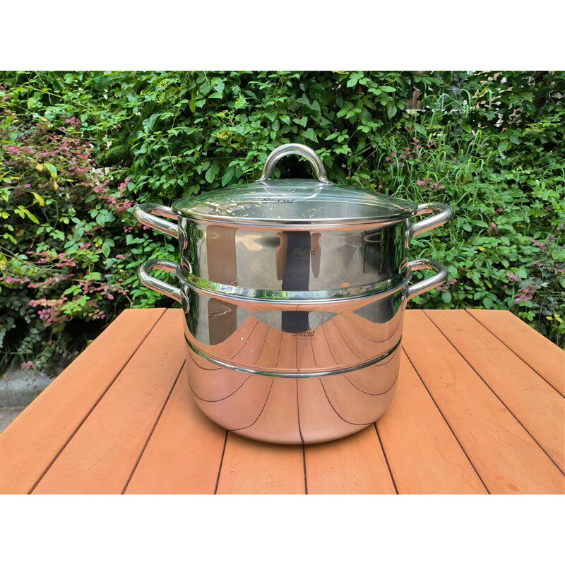 好货18-10不锈钢三层一体成型蒸锅汤锅双层大容量多用锅28CM