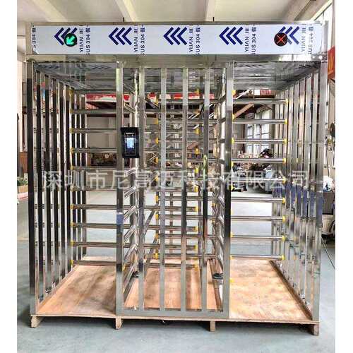 工厂入口指纹门禁考勤304不锈钢旋转门,单向一进一出全高转闸