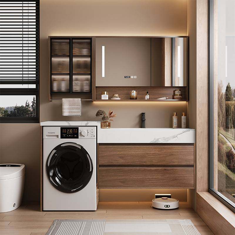 卫生间洗衣机柜岩板浴室柜中古风高低盆洗漱洗脸盆洗手台智能镜柜,家装主材,浴室柜组合,淘宝优惠券,粉丝福利购,淘宝优惠卷