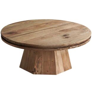 复古圆形实木组合茶几松木大小圆桌客厅子母矮桌