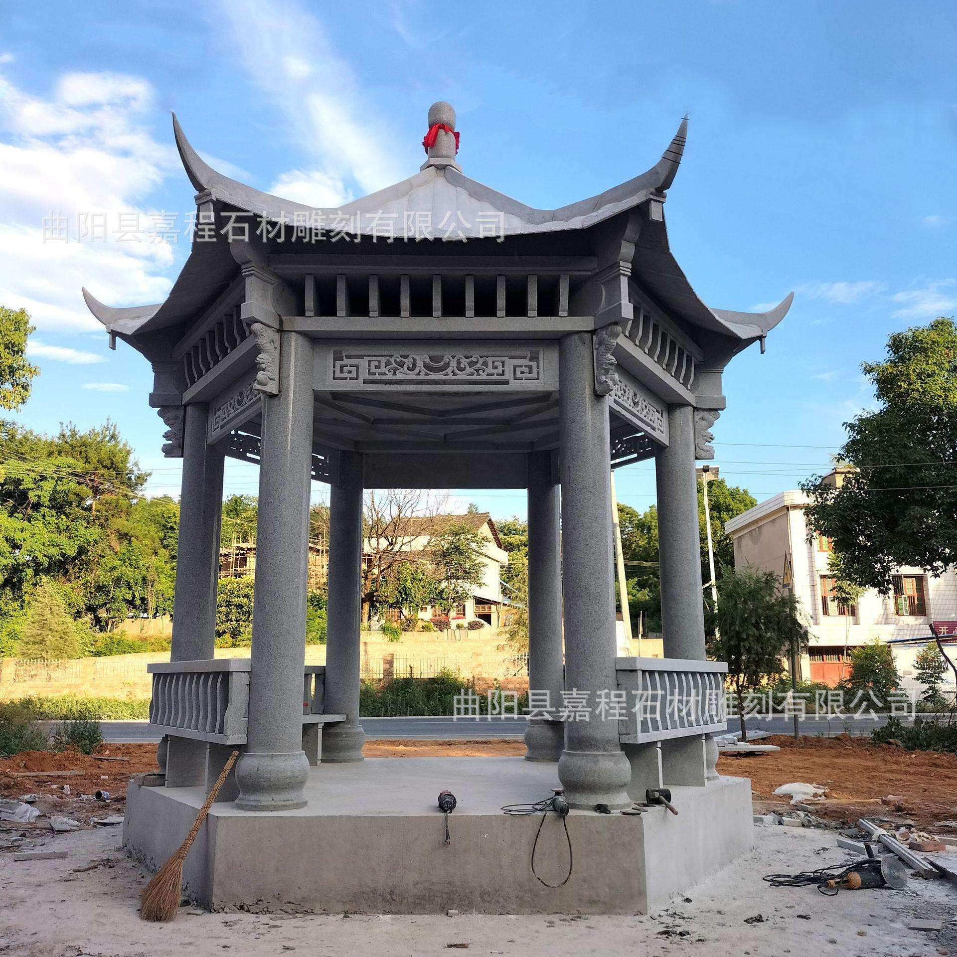石雕凉亭园林户外石亭子石材长廊公园别墅中式庭院栏杆六角亭雕塑