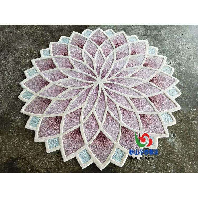 北欧轻奢抽象立体花朵田园圆形美式客厅茶几地毯餐厅书桌卧室地毯