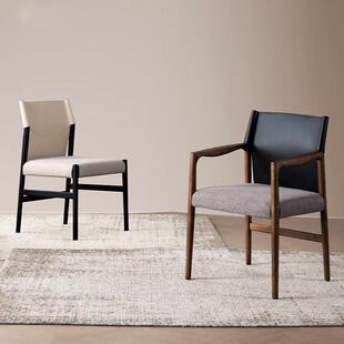 JMYDY-168#意式极简样板房实木餐椅设计师轻奢家用高端马鞍皮布艺